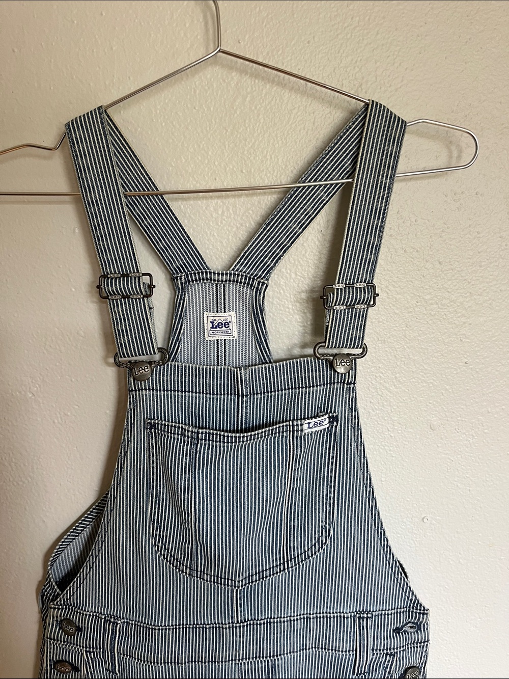 Lee Light Blue Pinstriped Denim Overalls - Picture 3 of 4